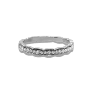 14k White Gold Diamond Band With A Unique Edge