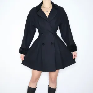 80s Black Wool Princess Coat (M)