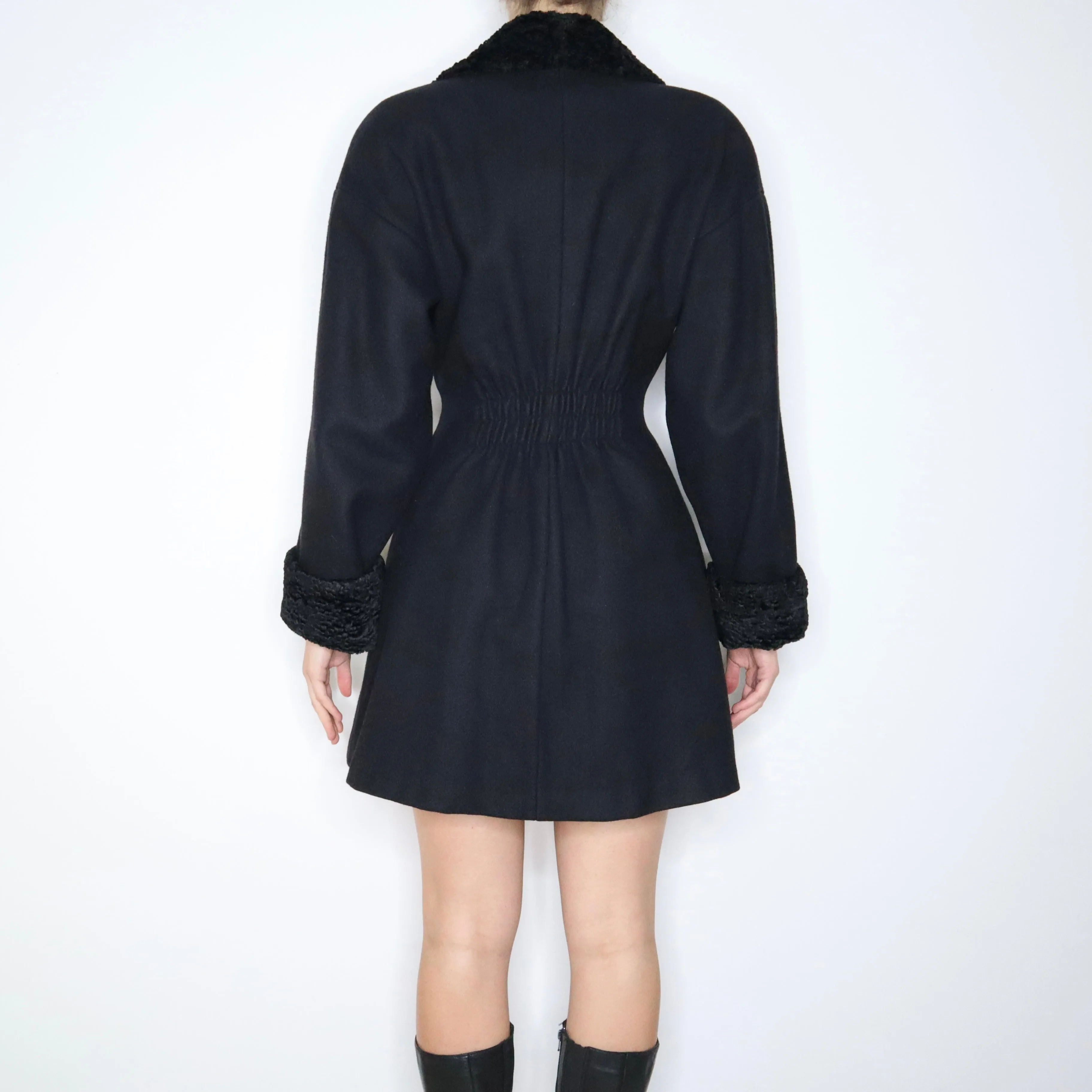 80s Black Wool Princess Coat (M)