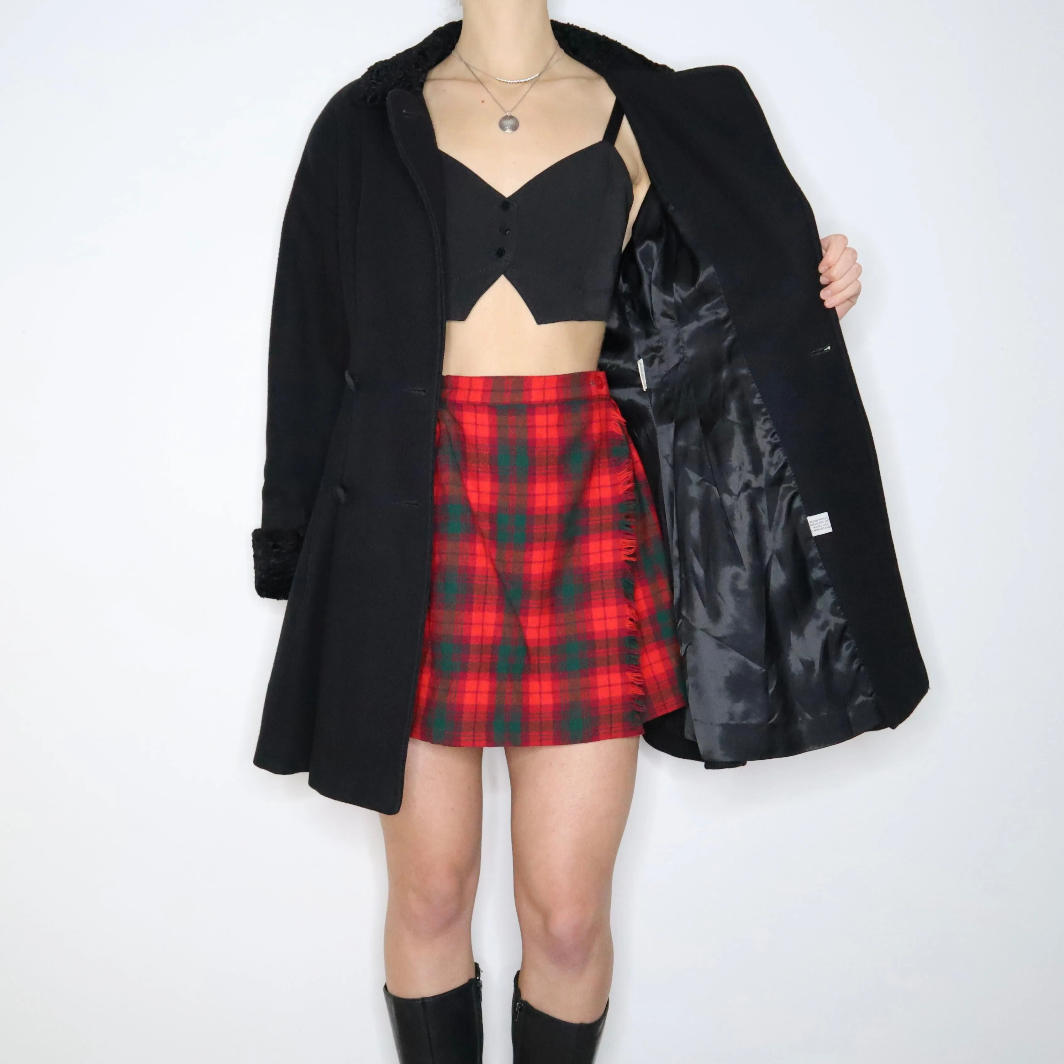 80s Black Wool Princess Coat (M)