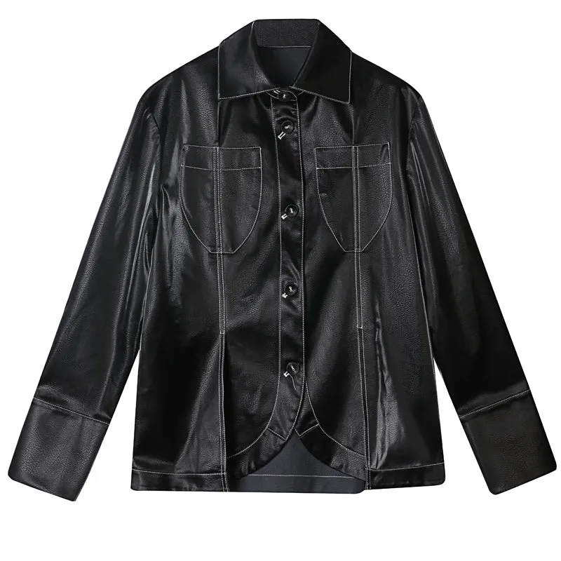 8GIRLS FAUX LEATHER SHIRT IN BLACK