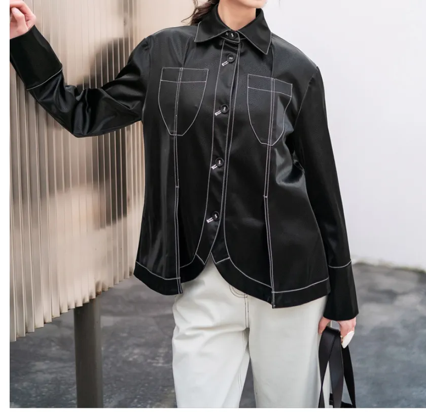 8GIRLS FAUX LEATHER SHIRT IN BLACK