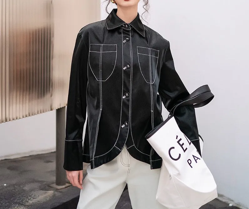 8GIRLS FAUX LEATHER SHIRT IN BLACK
