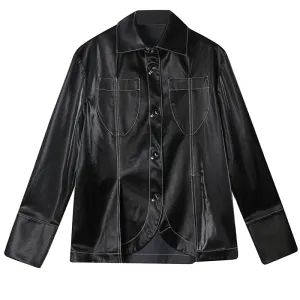 8GIRLS FAUX LEATHER SHIRT IN BLACK