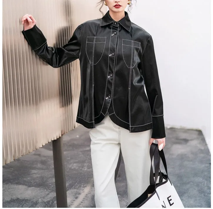 8GIRLS FAUX LEATHER SHIRT IN BLACK
