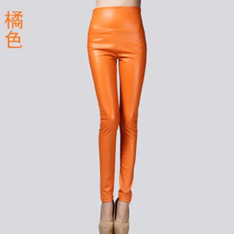 Autumn Winter Women Thin Velvet PU Leather Pants