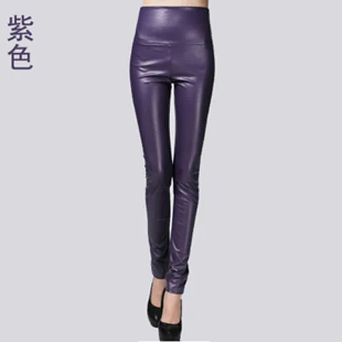 Autumn Winter Women Thin Velvet PU Leather Pants