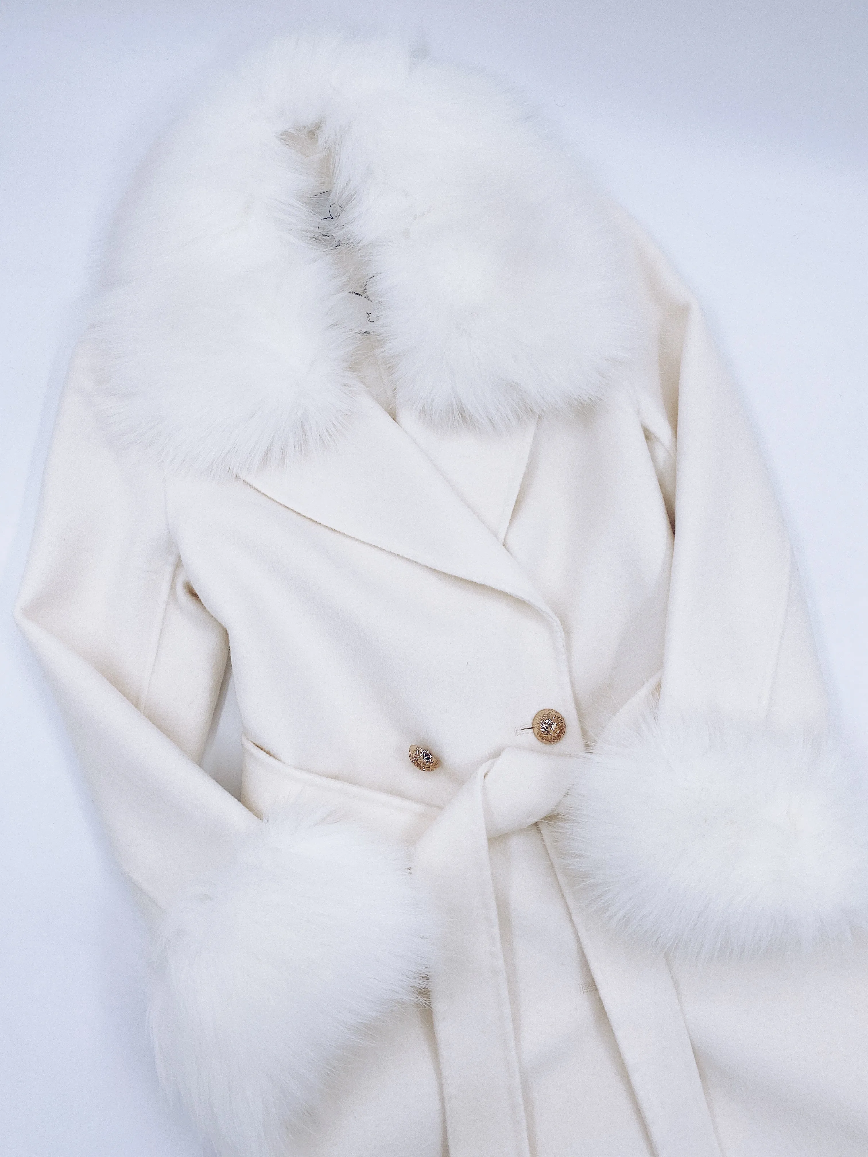 Beautiful Adult Cashmere blend jacket with Synthetic fur trim and cuffs.