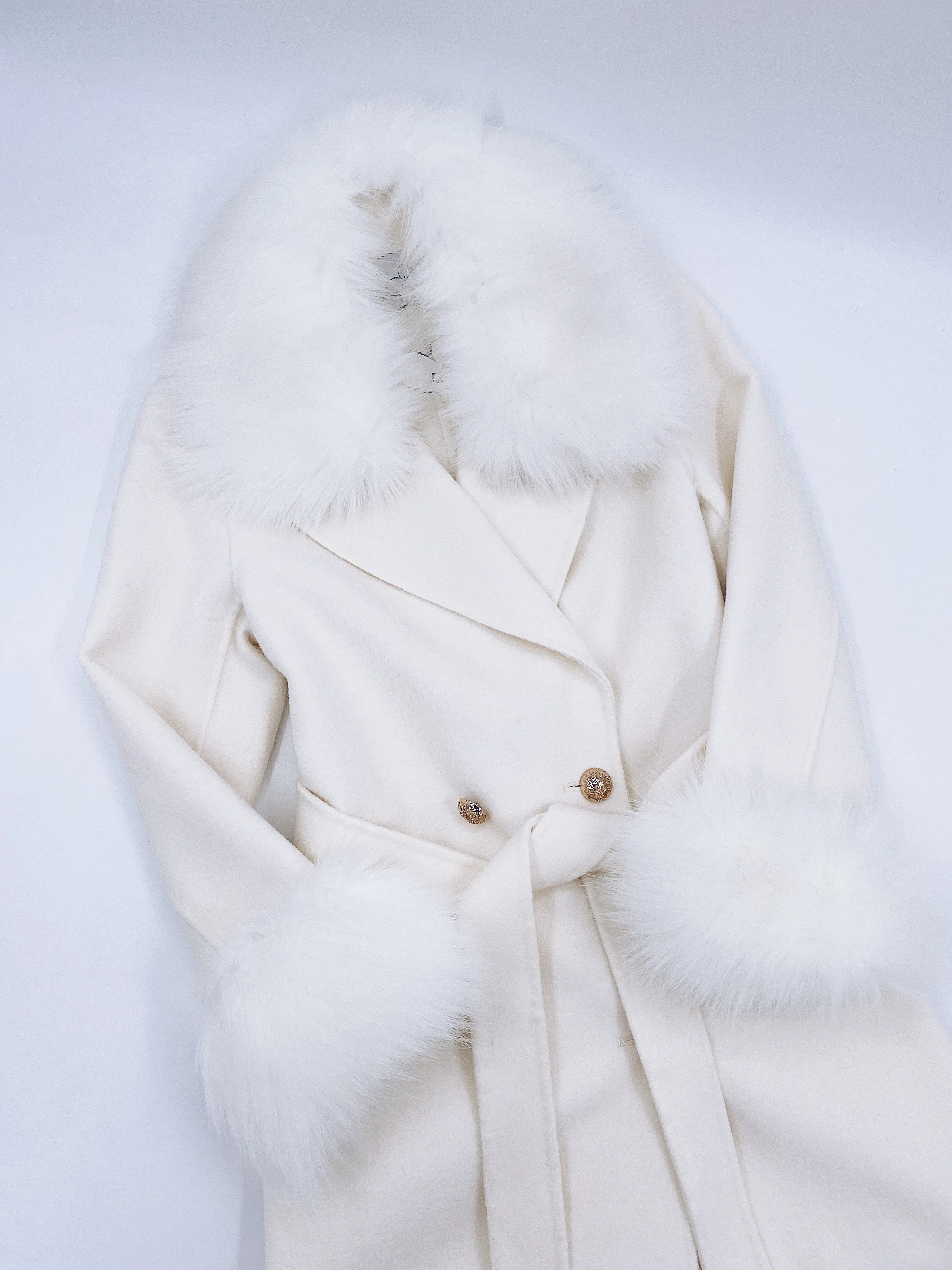 Beautiful Adult Cashmere blend jacket with Synthetic fur trim and cuffs.