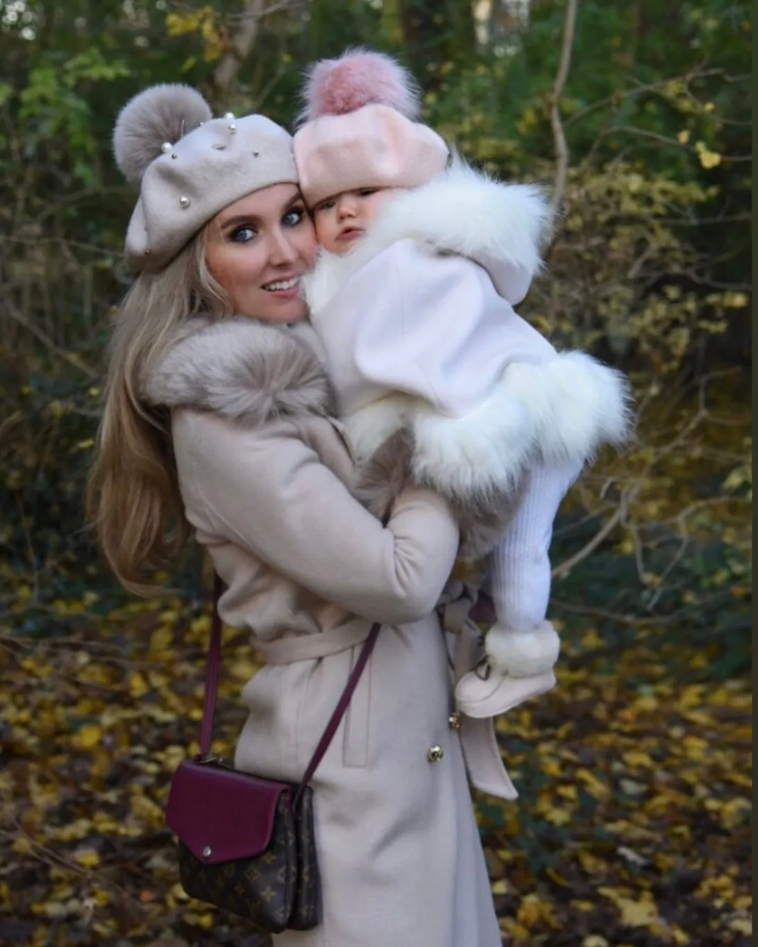 Beautiful Adult Cashmere blend jacket with Synthetic fur trim and cuffs.