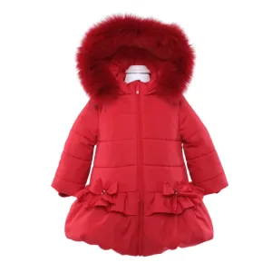 Bimbalo - Fur Trim Bow Detail Coat - Red