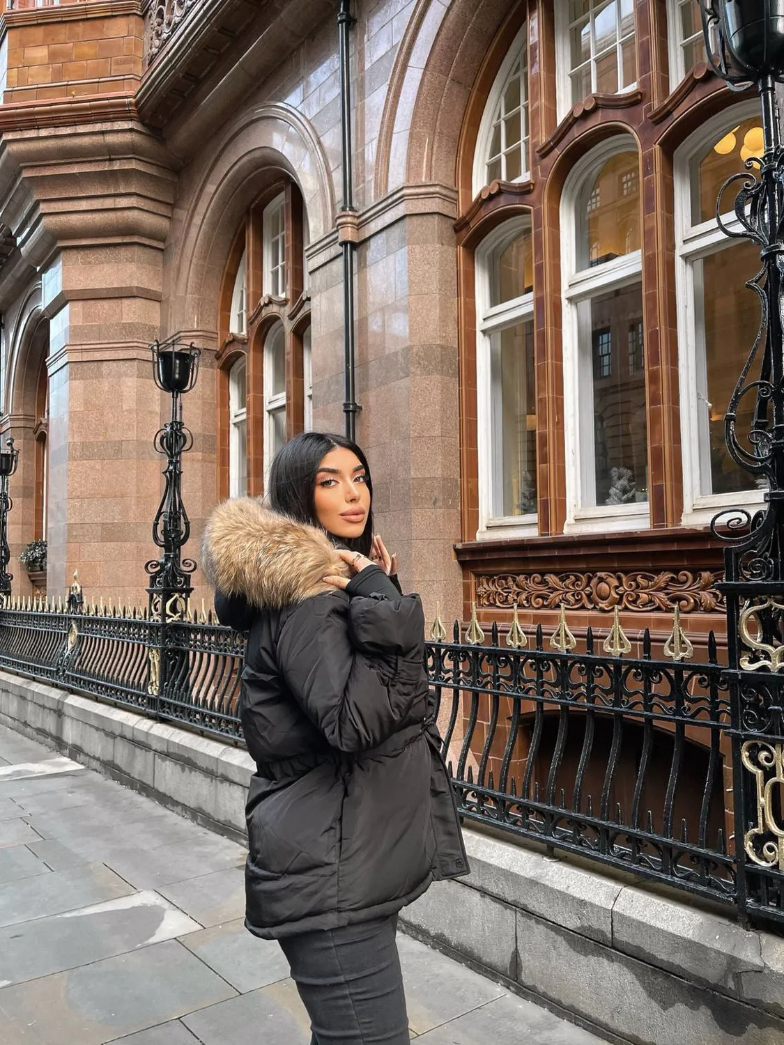 Black Natural Fur Hood Attentif Tie Up Puffer Jacket - Jemima