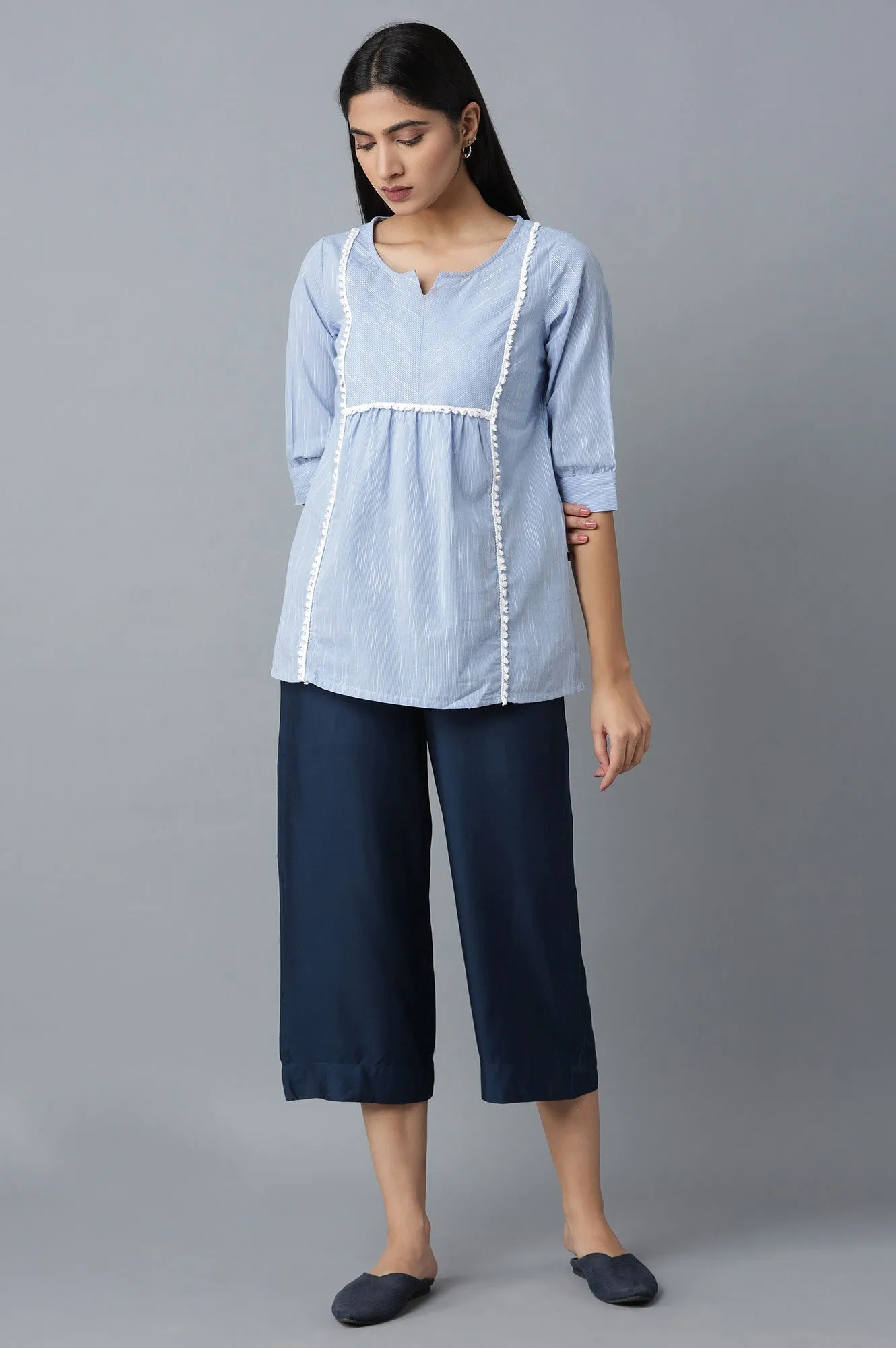 Blue Calf Length Culottes