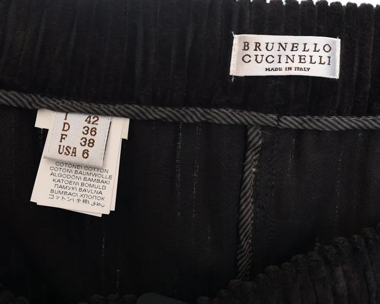 Brunello Cucinelli Brown Corduroy Elastic Waist Pants - 6