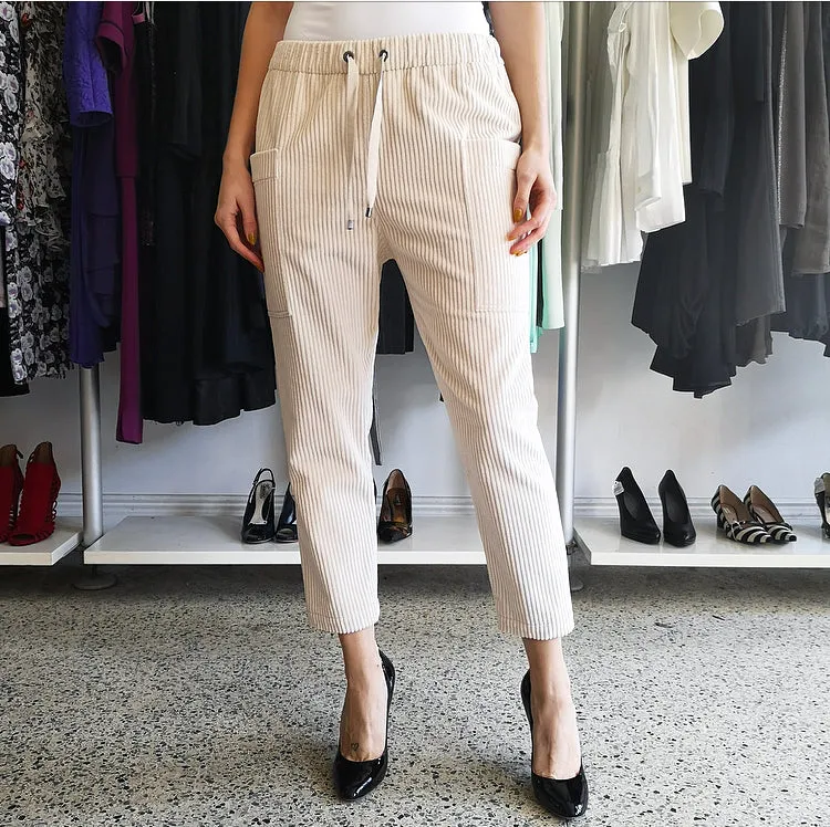Brunello Cucinelli Ivory Corduroy Elastic Waist Pants - 6