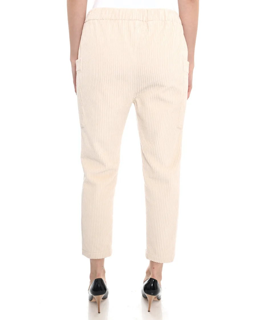 Brunello Cucinelli Ivory Corduroy Elastic Waist Pants - 6