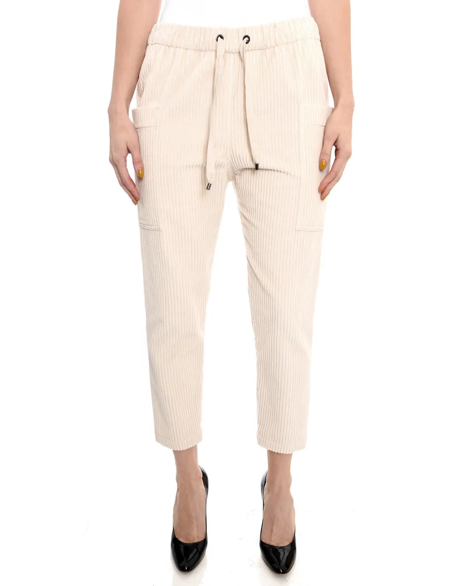 Brunello Cucinelli Ivory Corduroy Elastic Waist Pants - 6