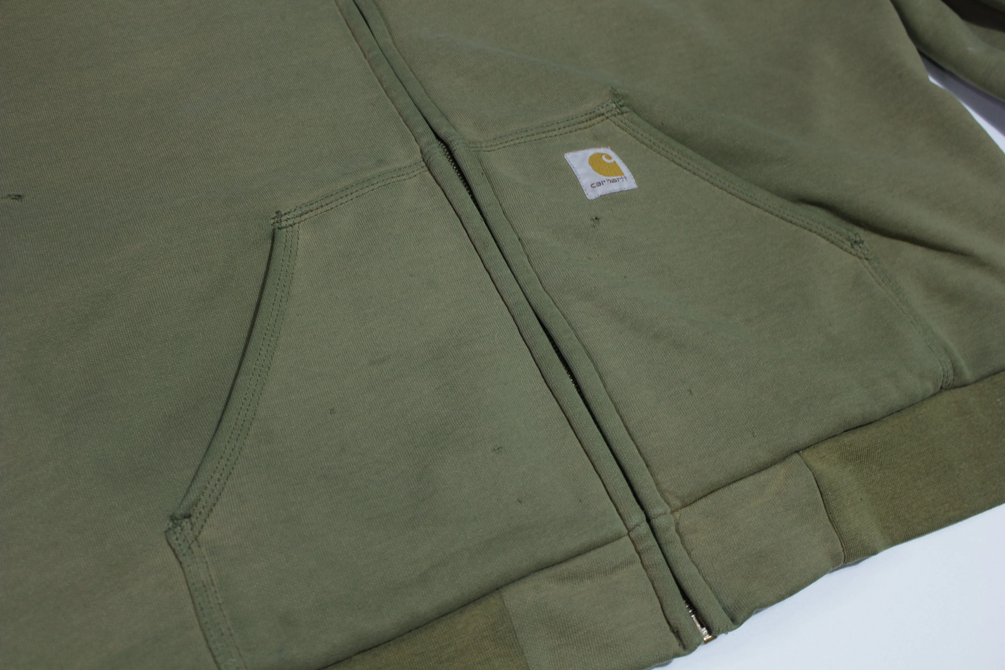 Carhartt 100632 Army Green Thermal Lined Vintage 00's Work Construction Hoodie Sweatshirt