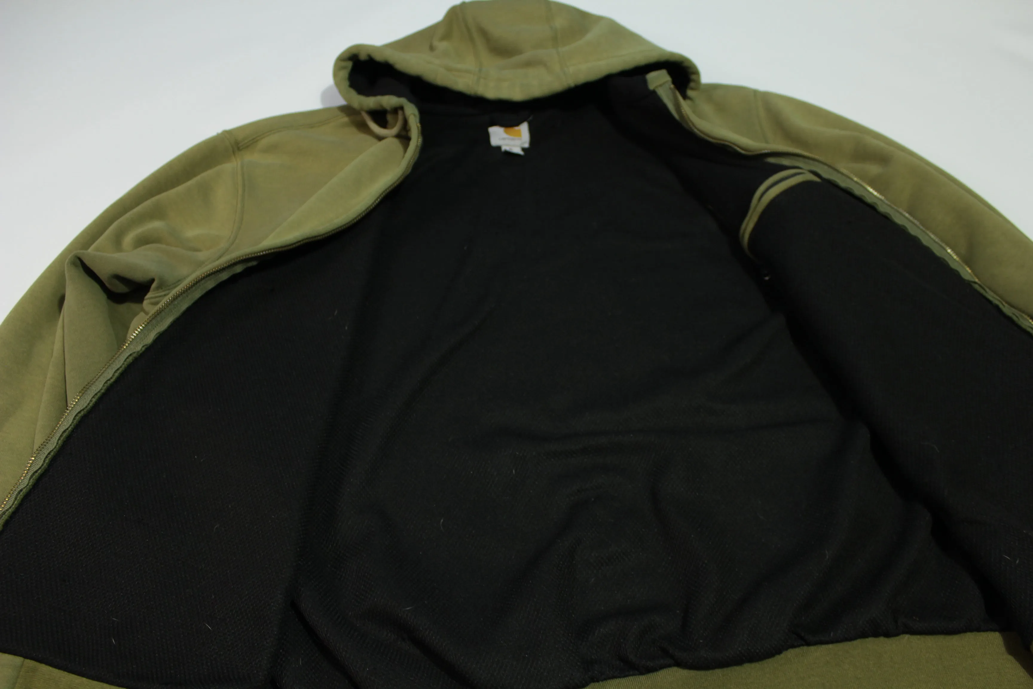 Carhartt 100632 Army Green Thermal Lined Vintage 00's Work Construction Hoodie Sweatshirt
