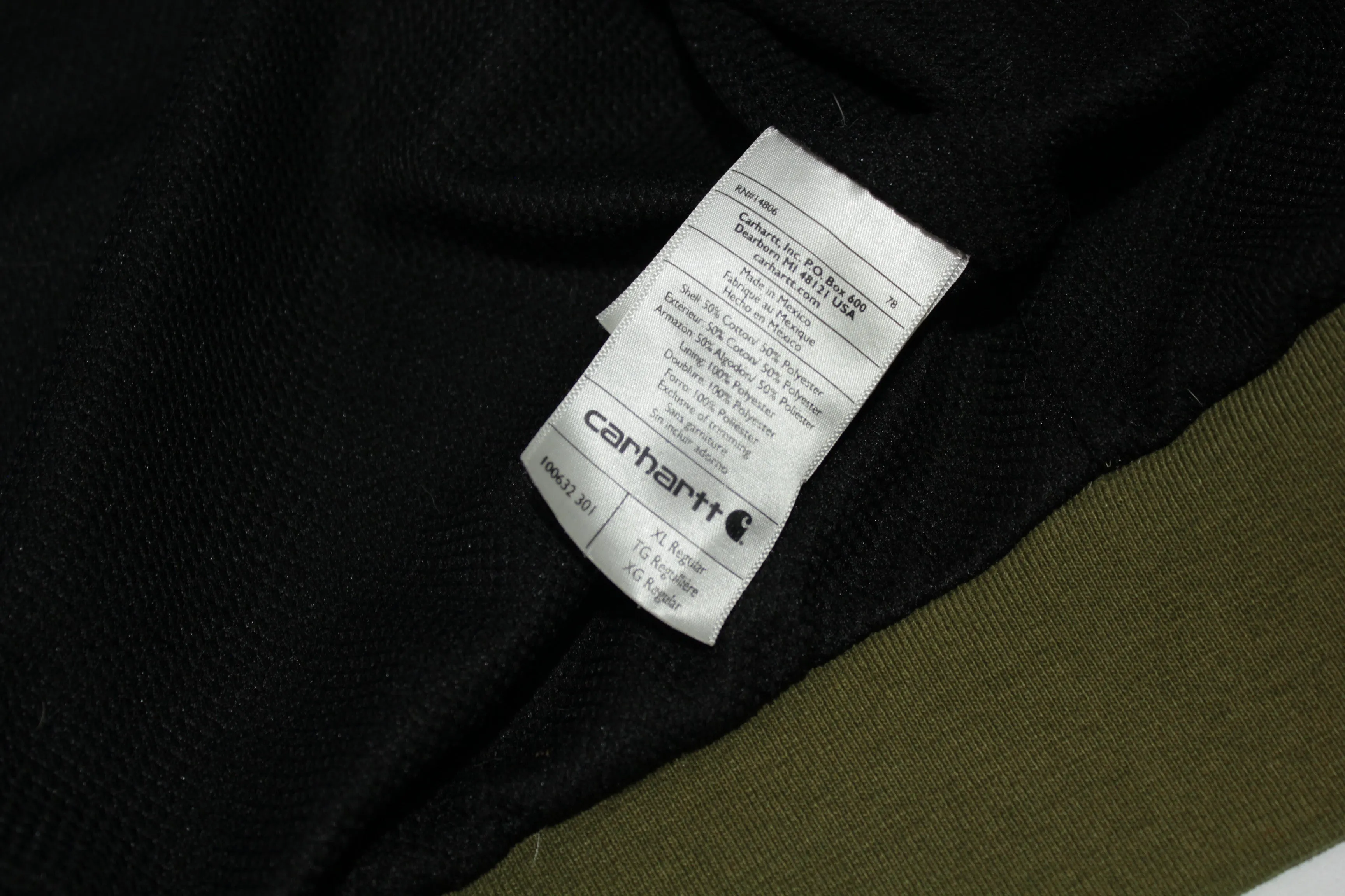 Carhartt 100632 Army Green Thermal Lined Vintage 00's Work Construction Hoodie Sweatshirt