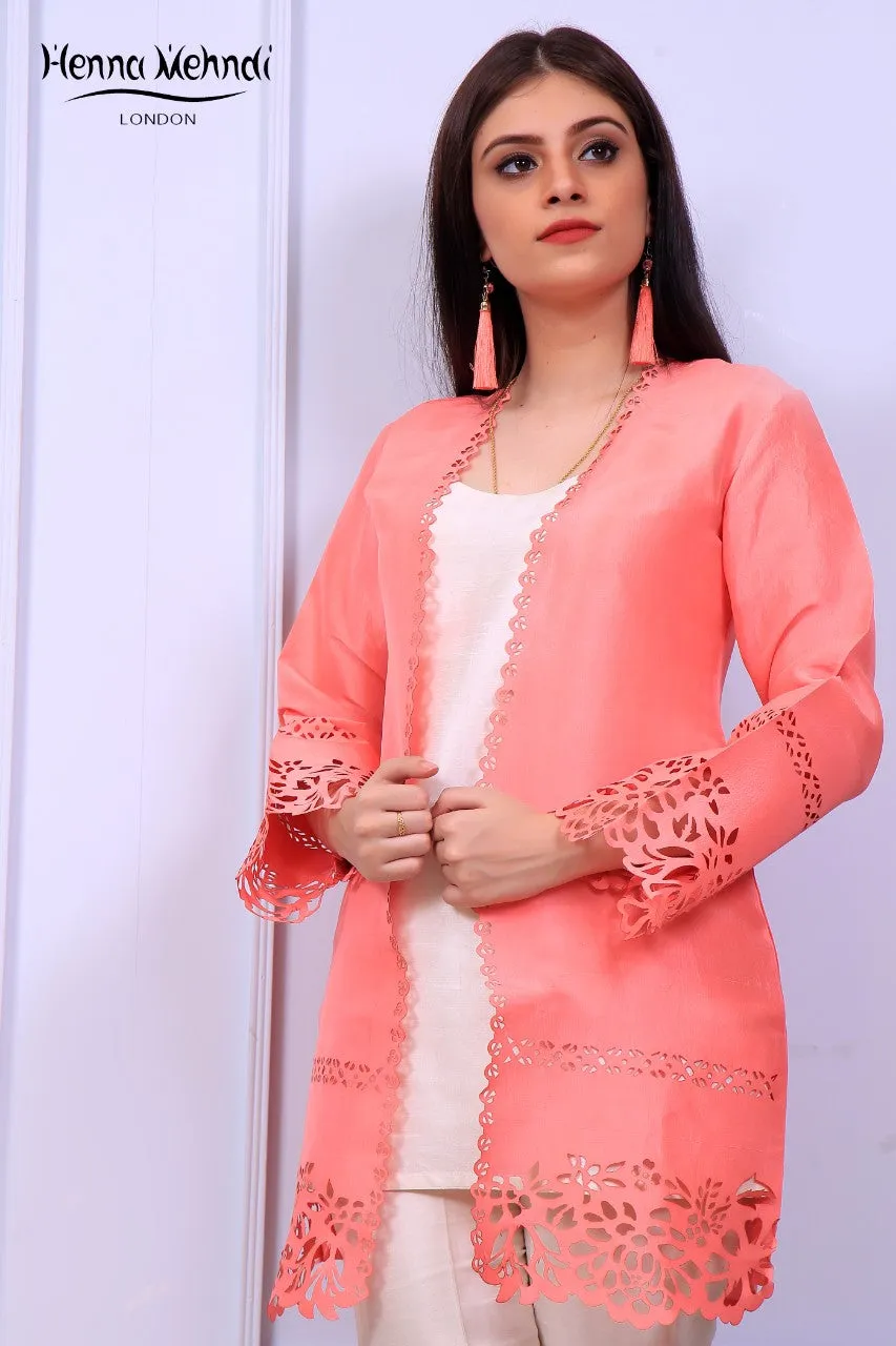 Coral Laser Cut Jacket Outfit