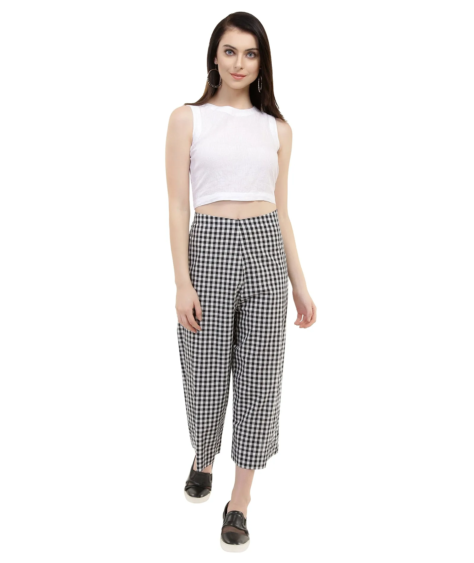 Cotton Checks Culottes Pants