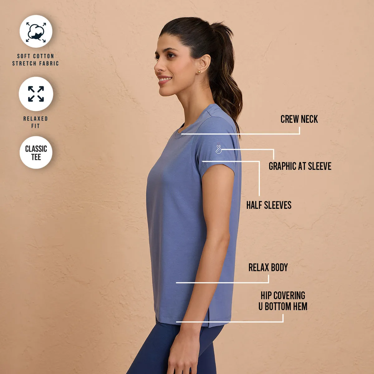 Cotton Stretch T-Shirt-Super Comfy & Flattering-NYLE216-Blue