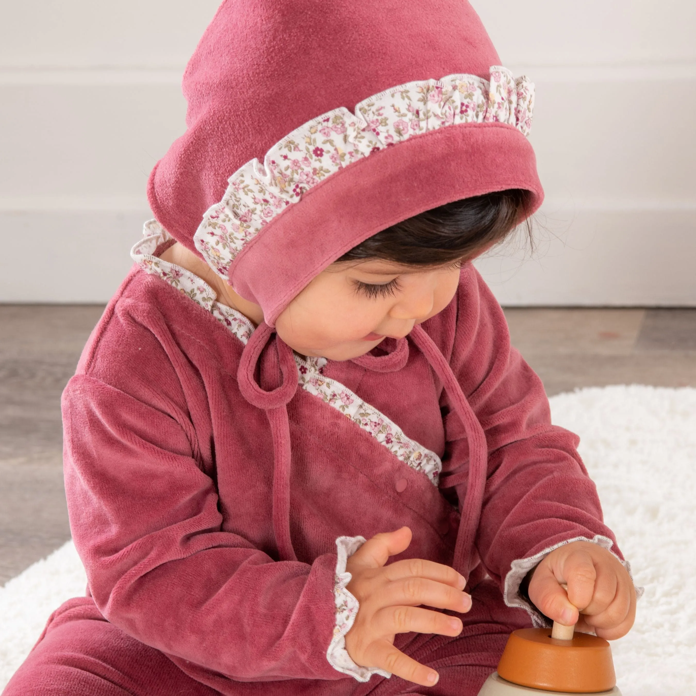 EMILIA | Baby Girls Pink Velour Bonnet