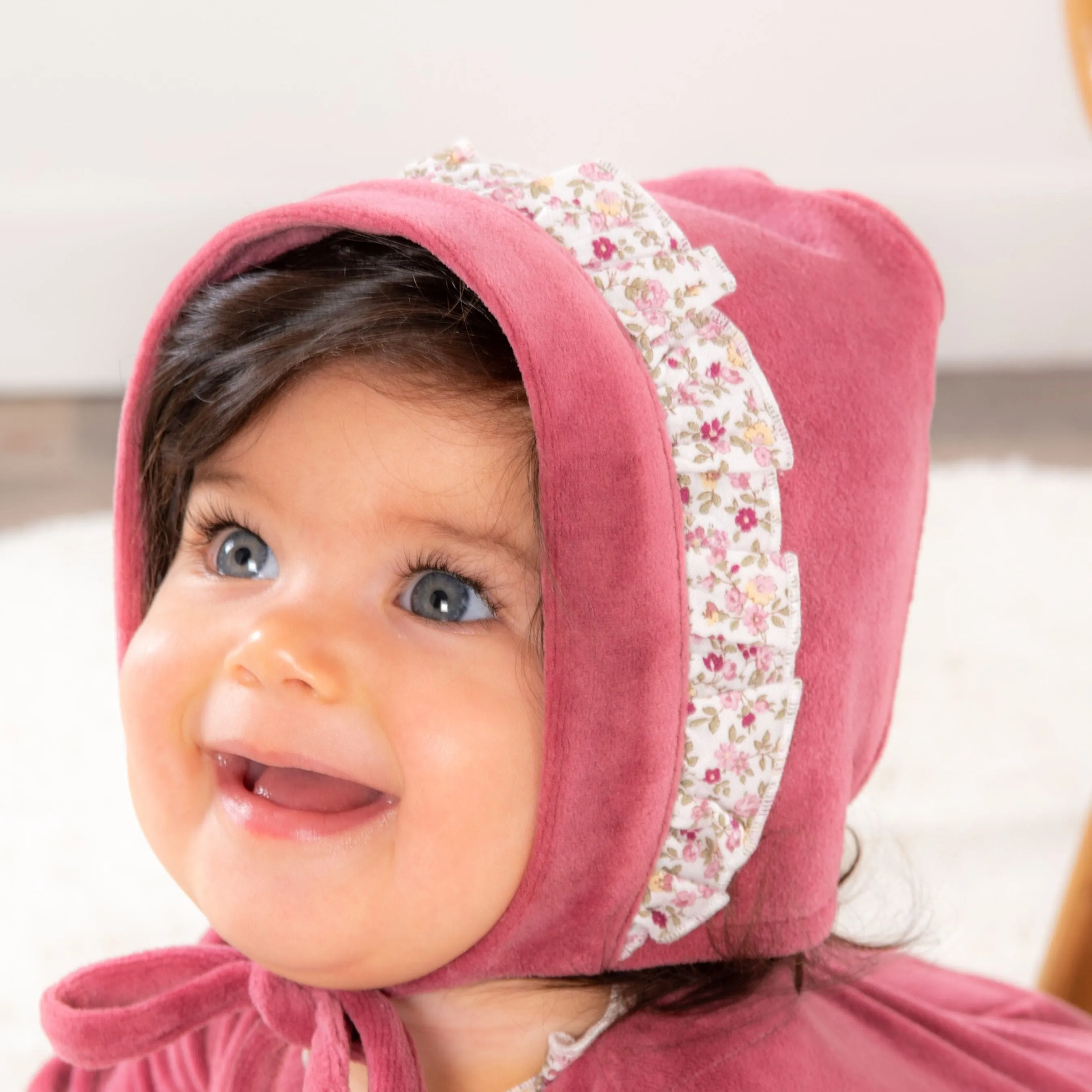 EMILIA | Baby Girls Pink Velour Bonnet