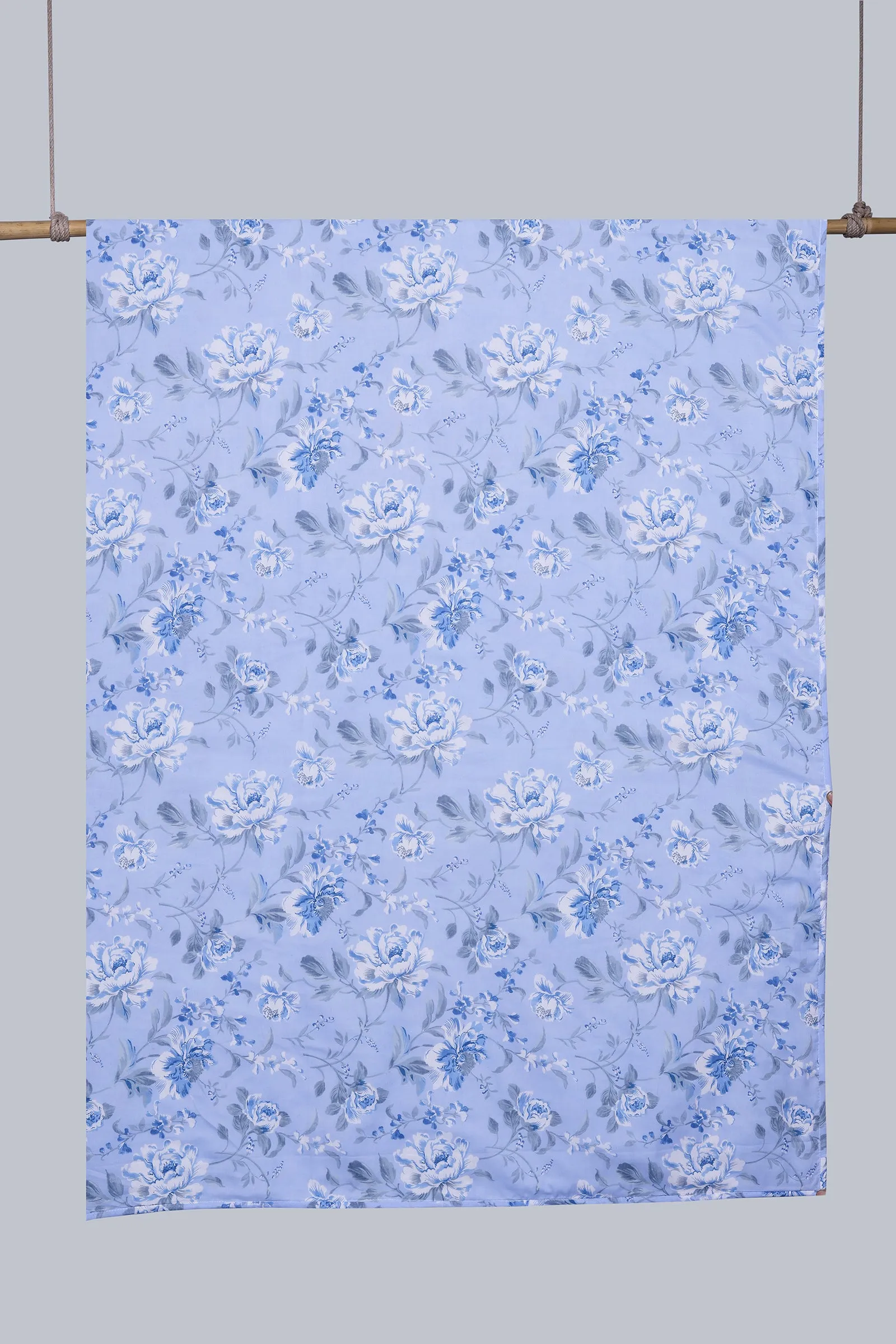 Floral Print Blue Reversible Cotton Muslin Dohar