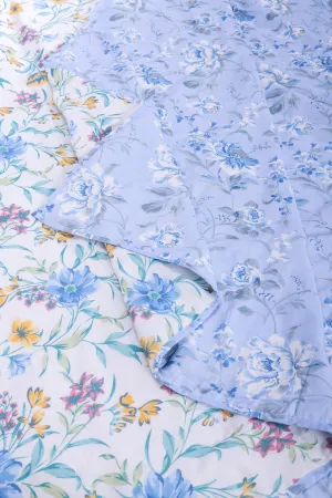 Floral Print Blue Reversible Cotton Muslin Dohar