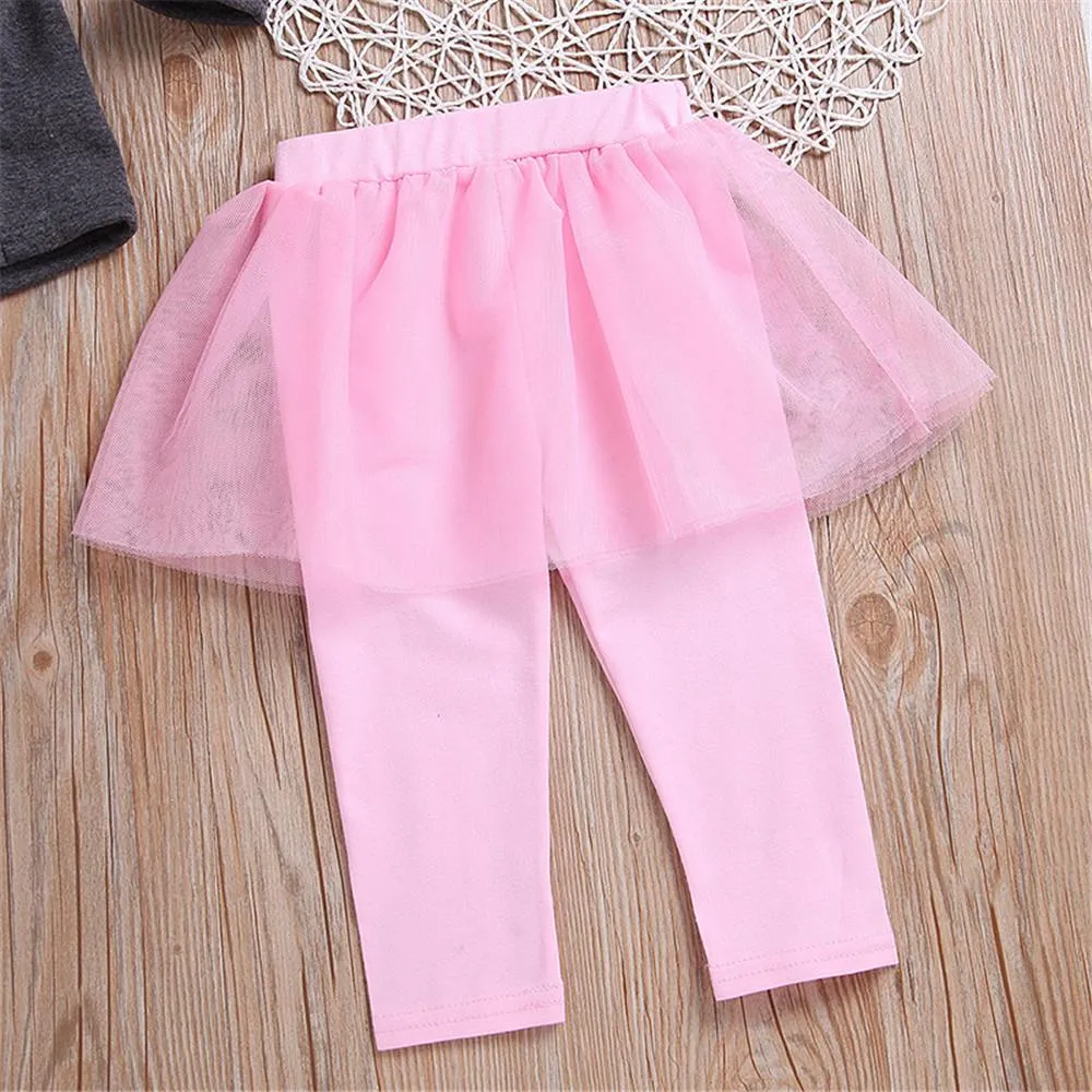 Girls Long Sleeve Letter Printed Tops & Tulle Culottes