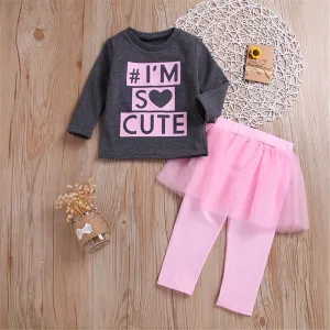 Girls Long Sleeve Letter Printed Tops & Tulle Culottes