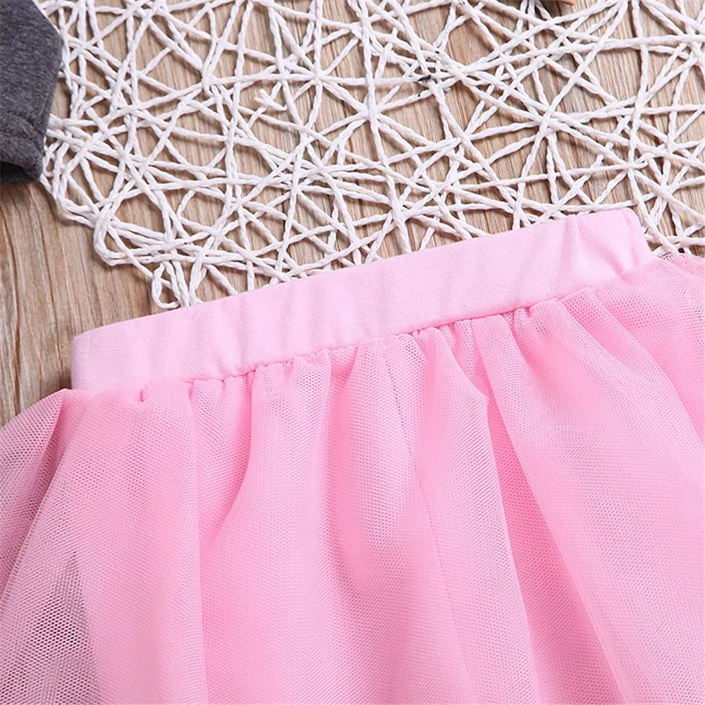 Girls Long Sleeve Letter Printed Tops & Tulle Culottes