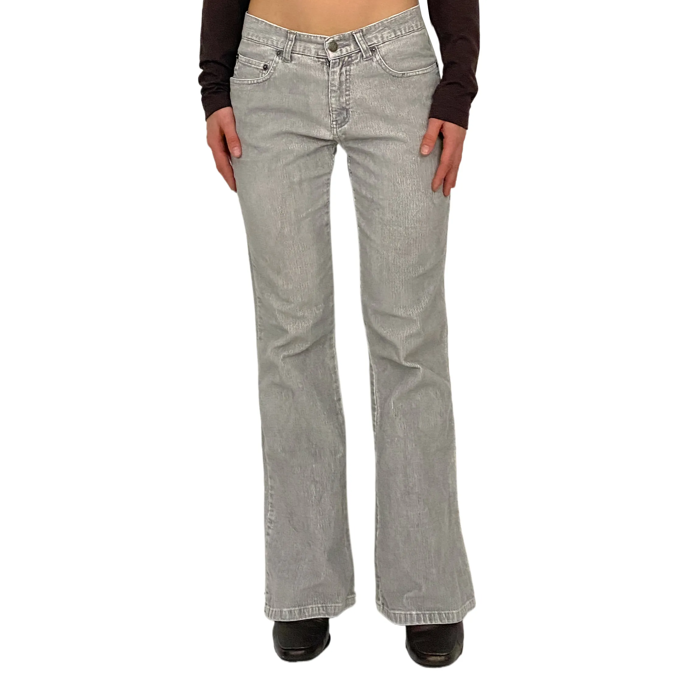 Gray Mid-Rise Corduroy Flares (S)