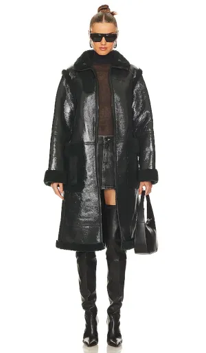 Helmut Lang Shearling Coat in Dark Green