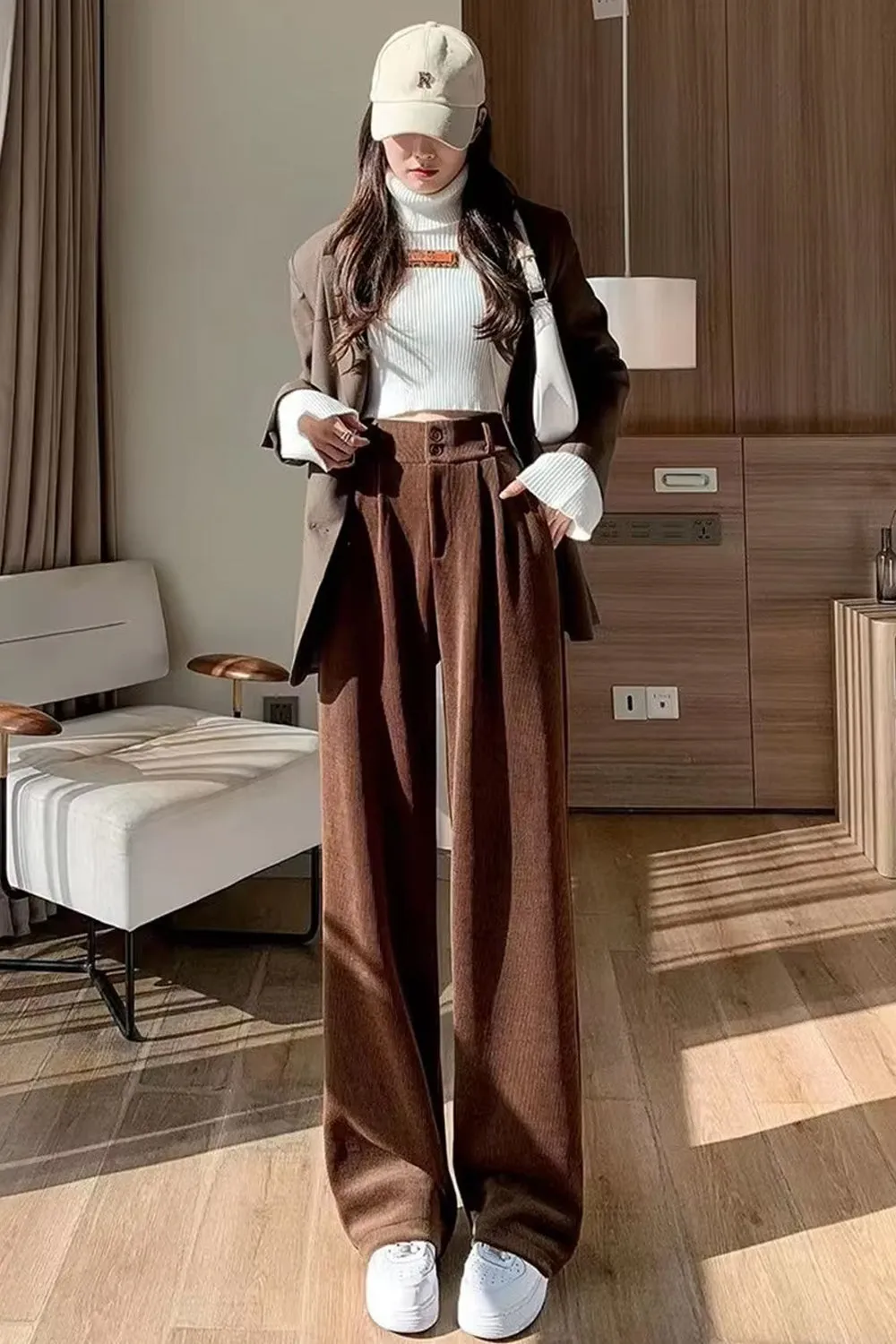 High Waist Wide Leg Long Corduroy Pants