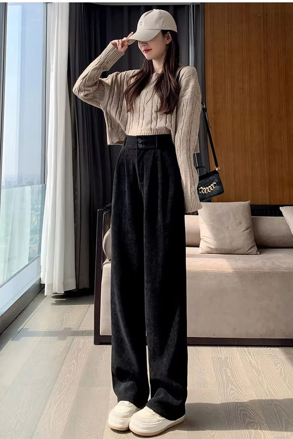 High Waist Wide Leg Long Corduroy Pants