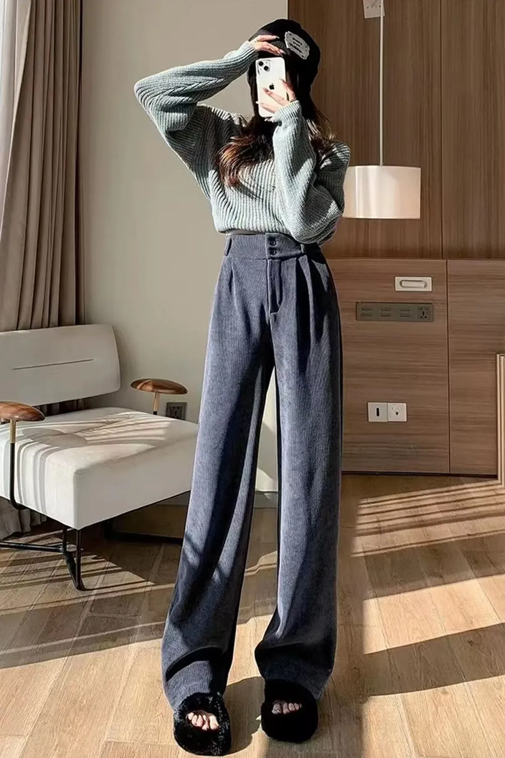 High Waist Wide Leg Long Corduroy Pants
