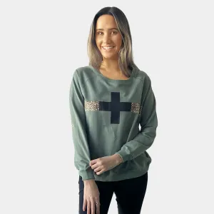 LEOPARD & CROSS PRINT - KHAKI