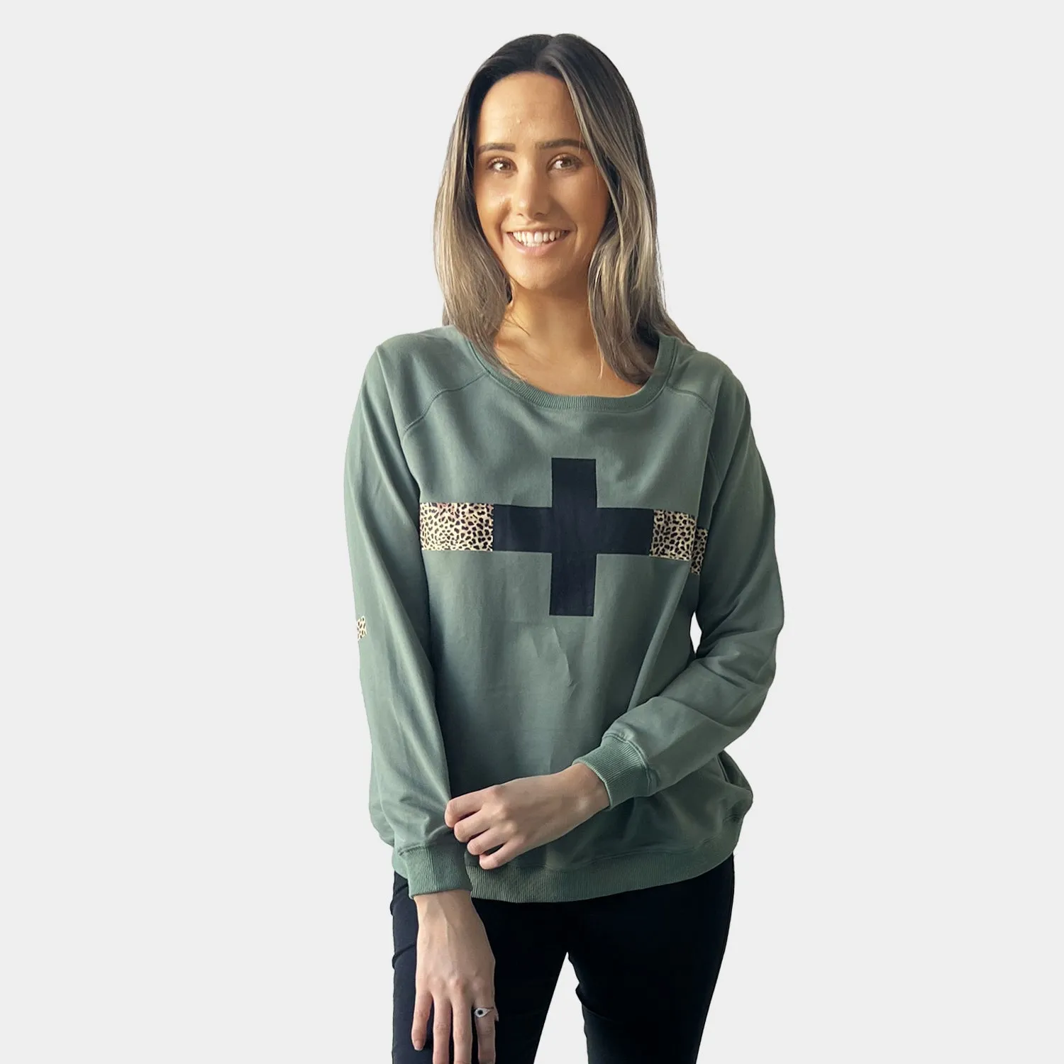 LEOPARD & CROSS PRINT - KHAKI