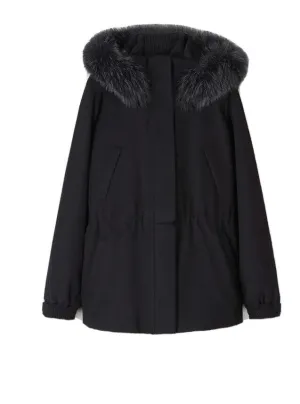 LORO PIANA CASHMERE ICERY FOX HOODIE VICUNA COAT BLACK SIZE I 42 UK 10 US 6 ladies