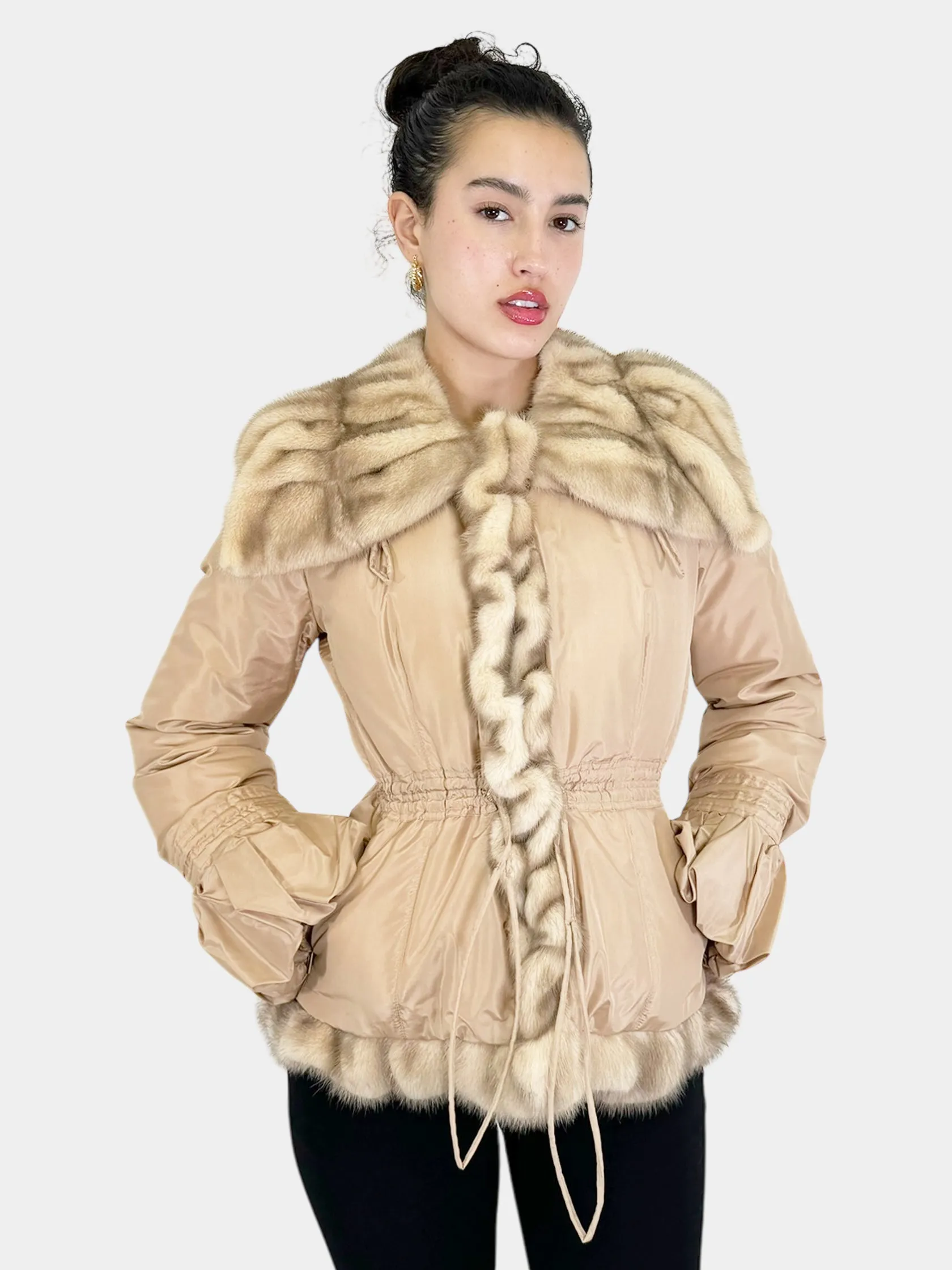 Mink Fur Trim Puffer Coat - Size 42