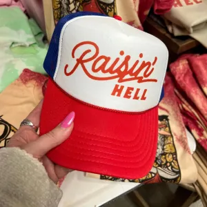 Online Exclusive | Raisin' Hell Foam Trucker Cap in Red, White, and Blue