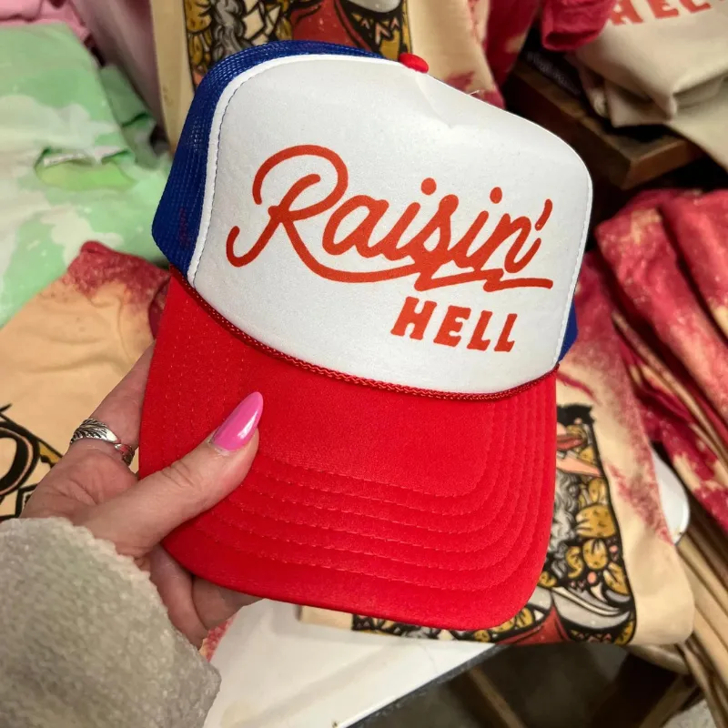 Online Exclusive | Raisin' Hell Foam Trucker Cap in Red, White, and Blue