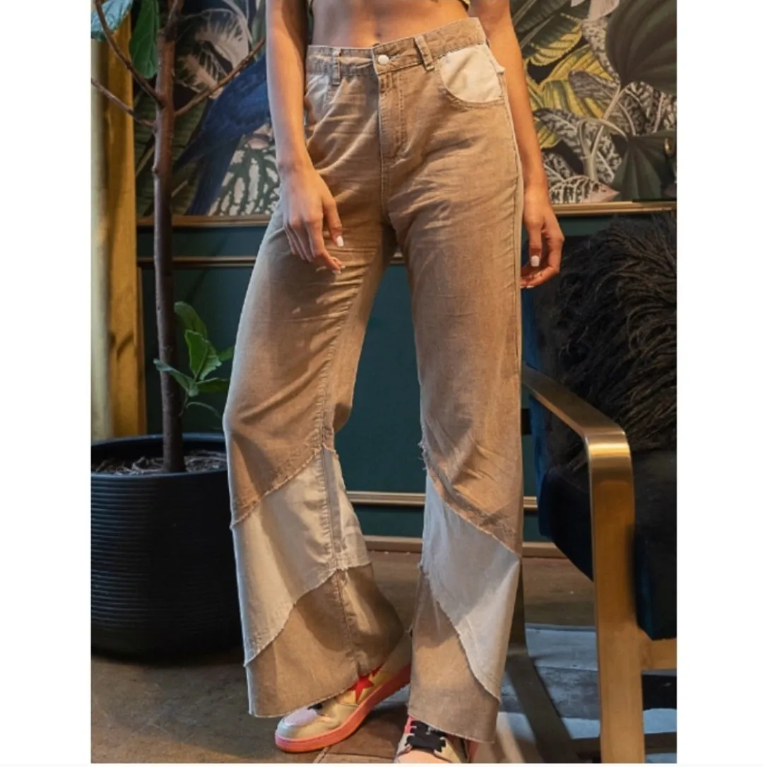 Patchwork Corduroy Flare Pants