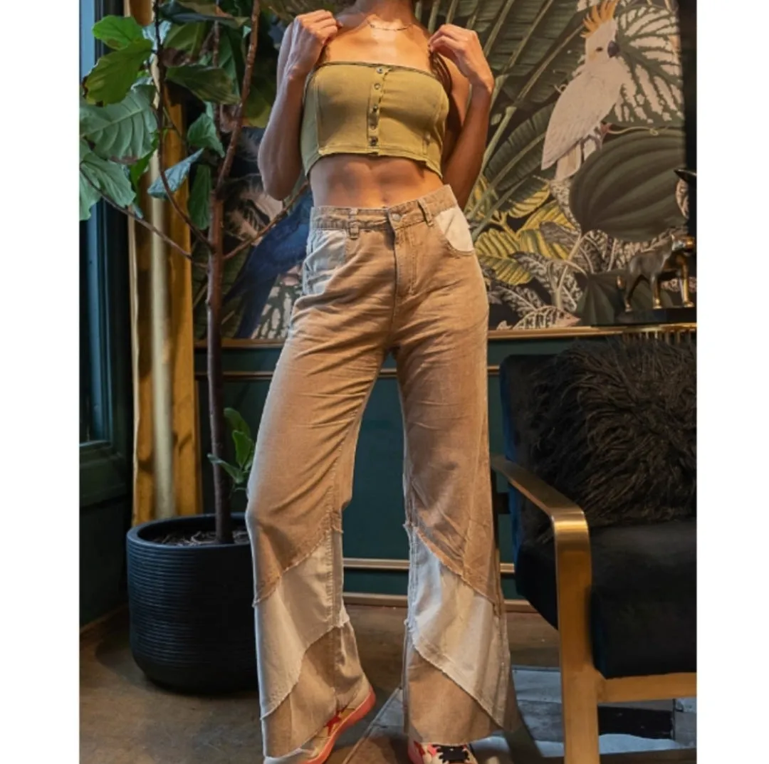 Patchwork Corduroy Flare Pants