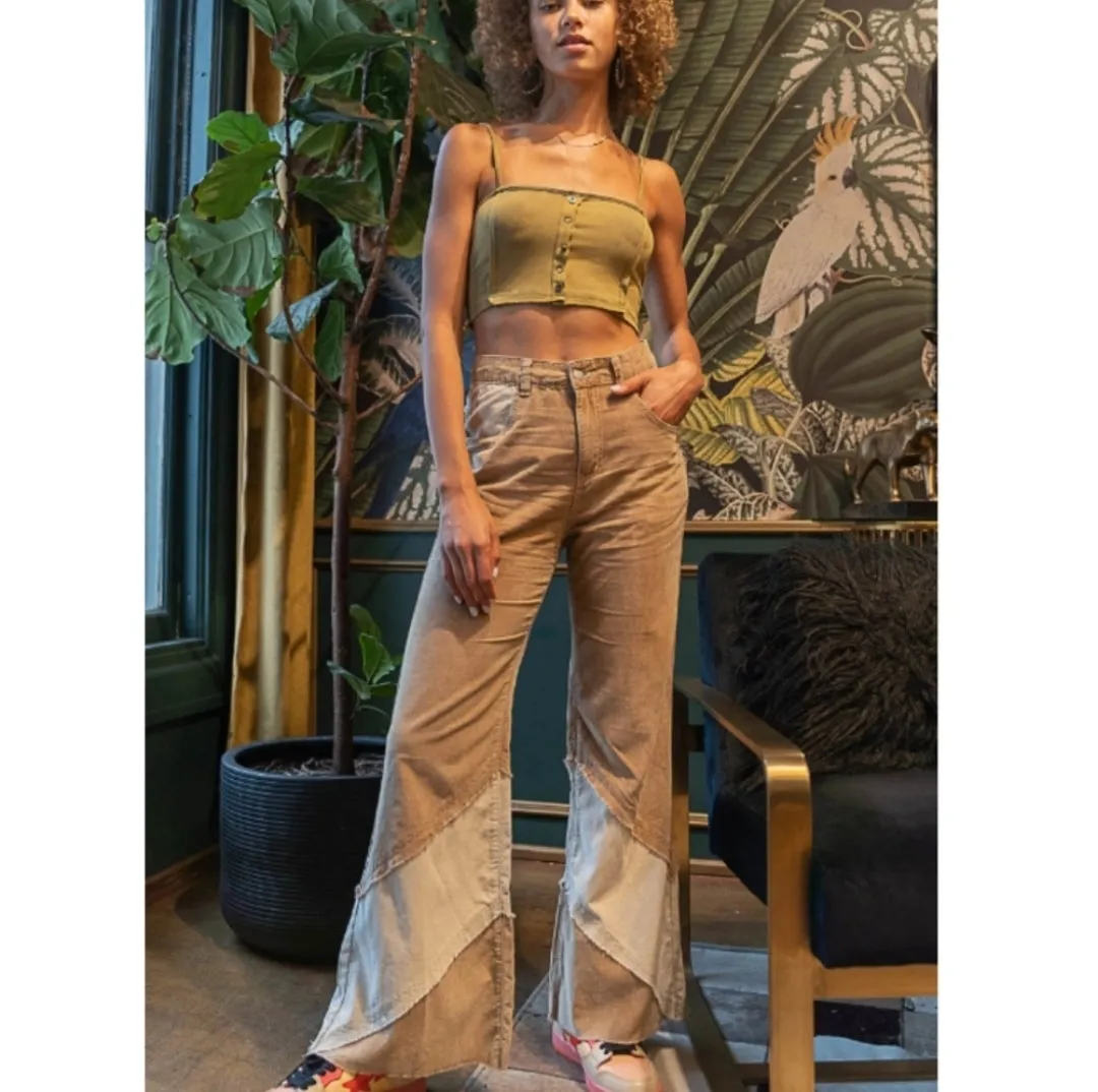 Patchwork Corduroy Flare Pants