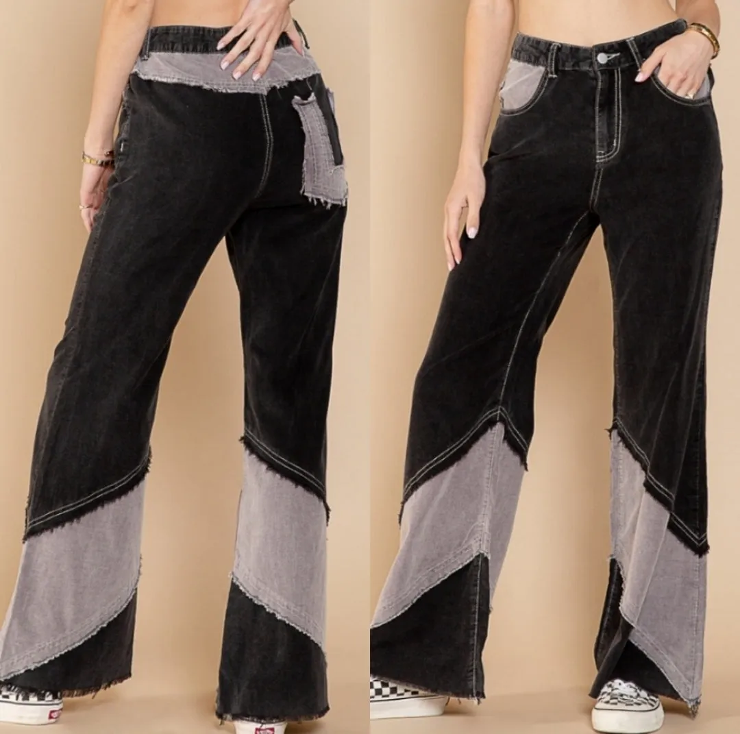 Patchwork Corduroy Flare Pants