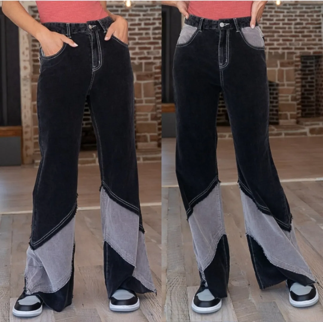 Patchwork Corduroy Flare Pants